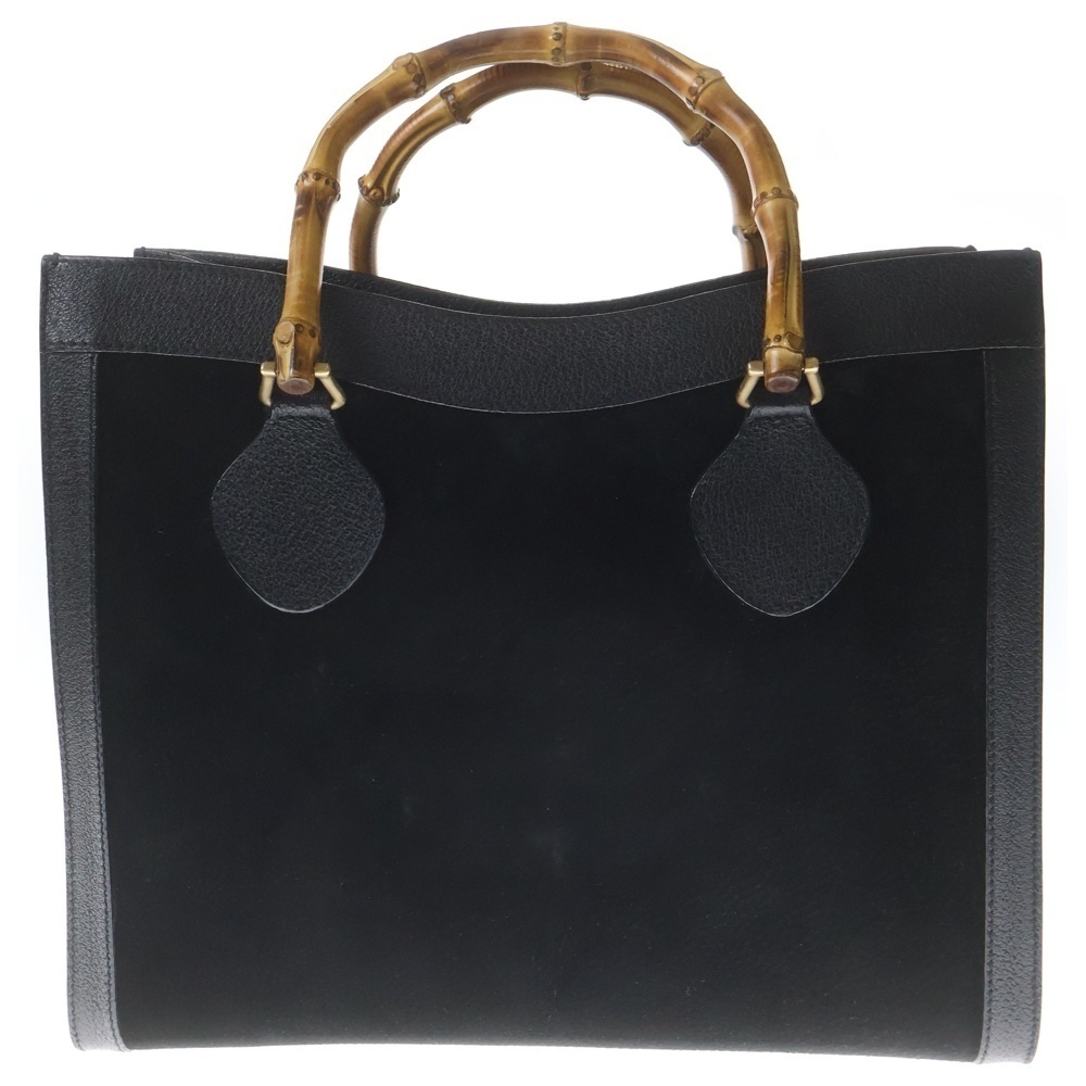 GUCCI Bamboo Suede Leather Handbag Black 002 1096 0260